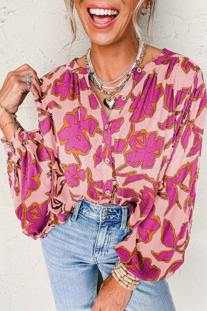 K.B. Shaws: Blue Floral Print Batwing Sleeve Blouse