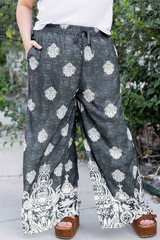 K.B. Shaws: Black Bohemian Print Plus Size Wide Leg Pants