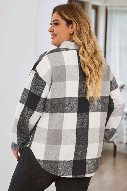 K.B. Shaws: Gray Plus Size Checkered Button-Up Shacket