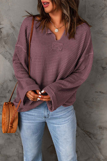 K.B. Shaws: Purple Waffle Knit Drop Shoulder Long Sleeve Top