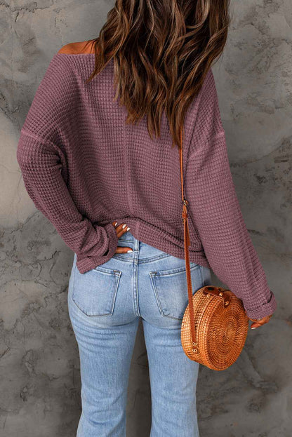 K.B. Shaws: Purple Waffle Knit Drop Shoulder Long Sleeve Top