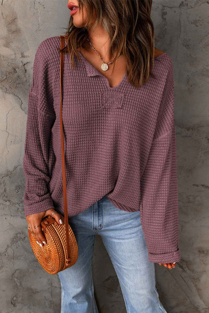 K.B. Shaws: Purple Waffle Knit Drop Shoulder Long Sleeve Top