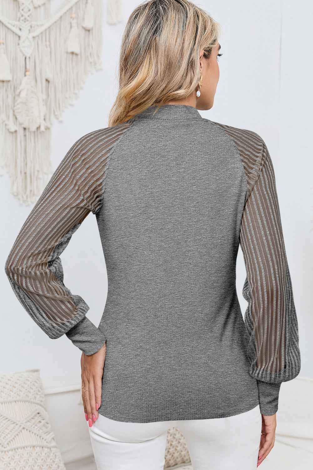 K.B. Shaws: Chic Black Striped Mesh Long Sleeve Top