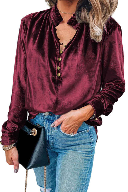 K.B. Shaws: Red Frilled Velvet Blouse