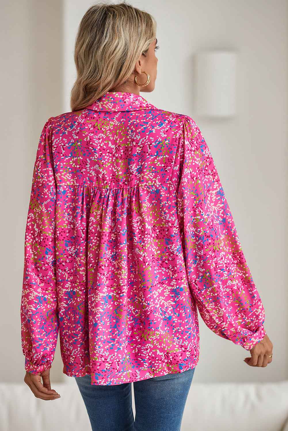 K.B. Shaws: Bonbon Abstract Print V-Neck Babydoll Blouse