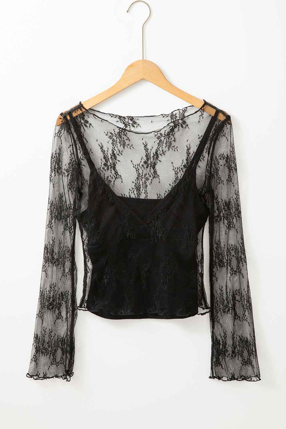 K.B. Shaws: Elegant Black Mesh Slim Fit Long Sleeve Blouse