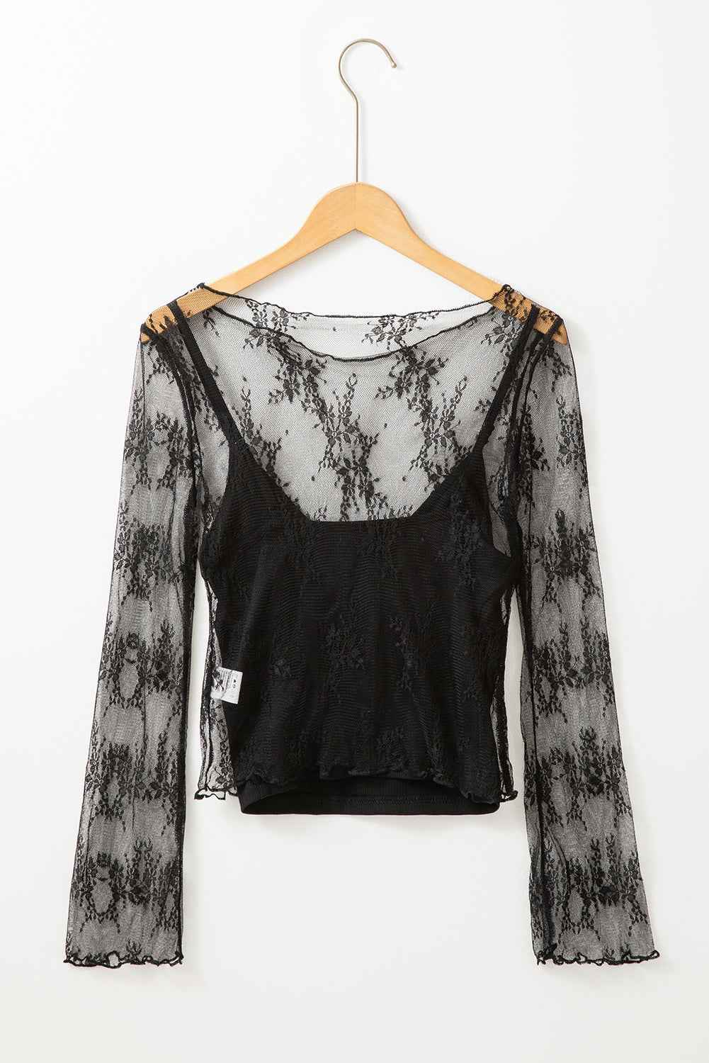 K.B. Shaws: Elegant Black Mesh Slim Fit Long Sleeve Blouse