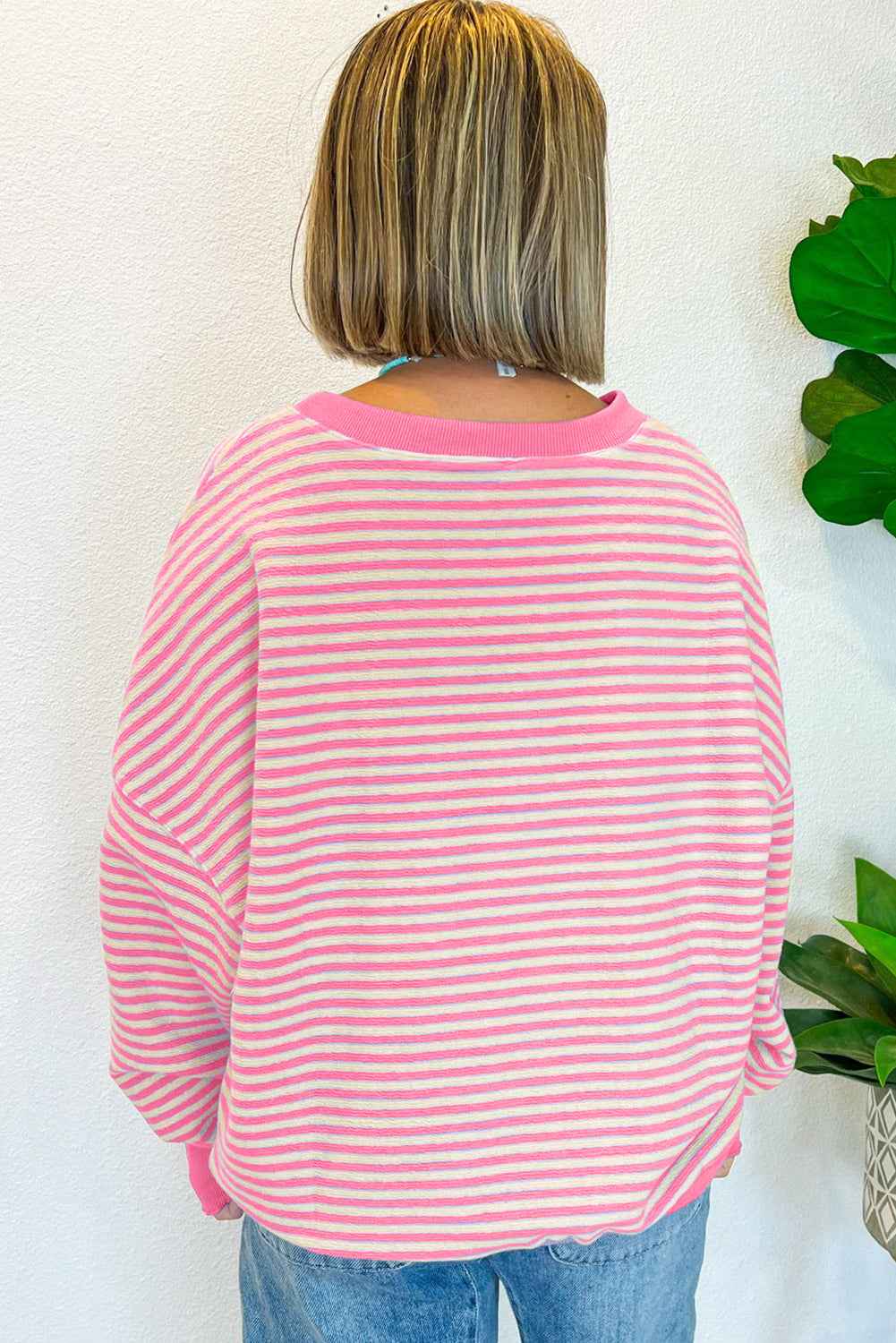 K.B. Shaws: Green Stripe Drop Shoulder Long Sleeve Top