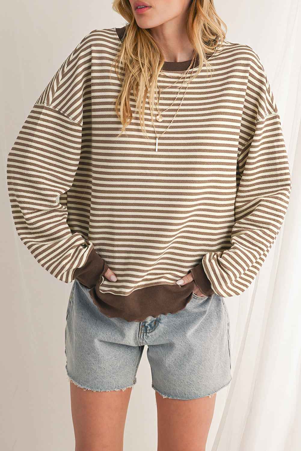 K.B. Shaws: Green Stripe Drop Shoulder Long Sleeve Top