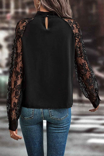 K.B. Shaws: Elegant Black Keyhole Neckline Lace Blouse