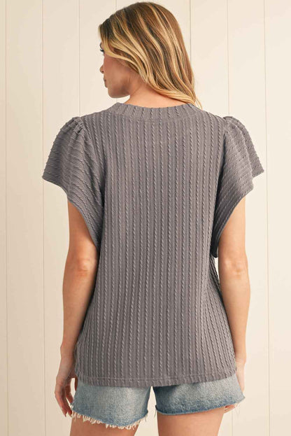 K.B. Shaws: Sleet Textured Ruffle Short Sleeve Knit Top