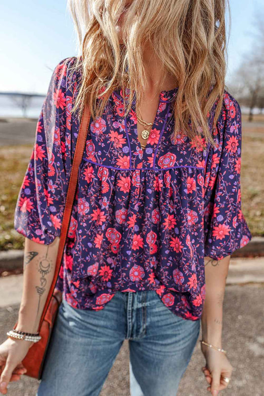 K.B. Shaws: Purple Floral Puff Sleeve Blouse