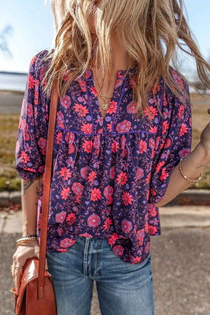 K.B. Shaws: Purple Floral Puff Sleeve Blouse