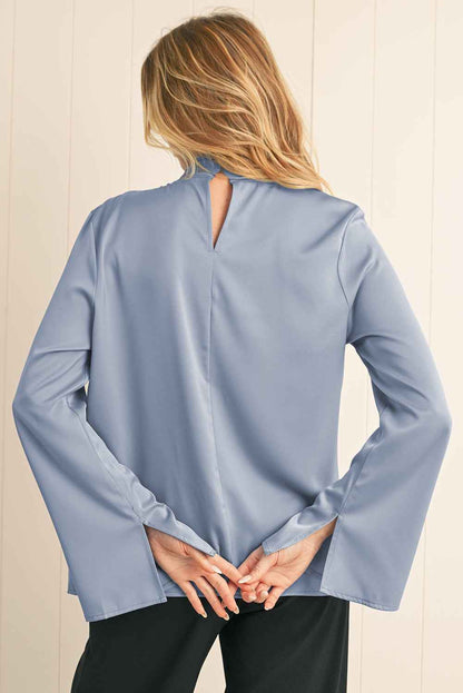 K.B. Shaws: Ivy Asymmetric Turtleneck Satin Blouse