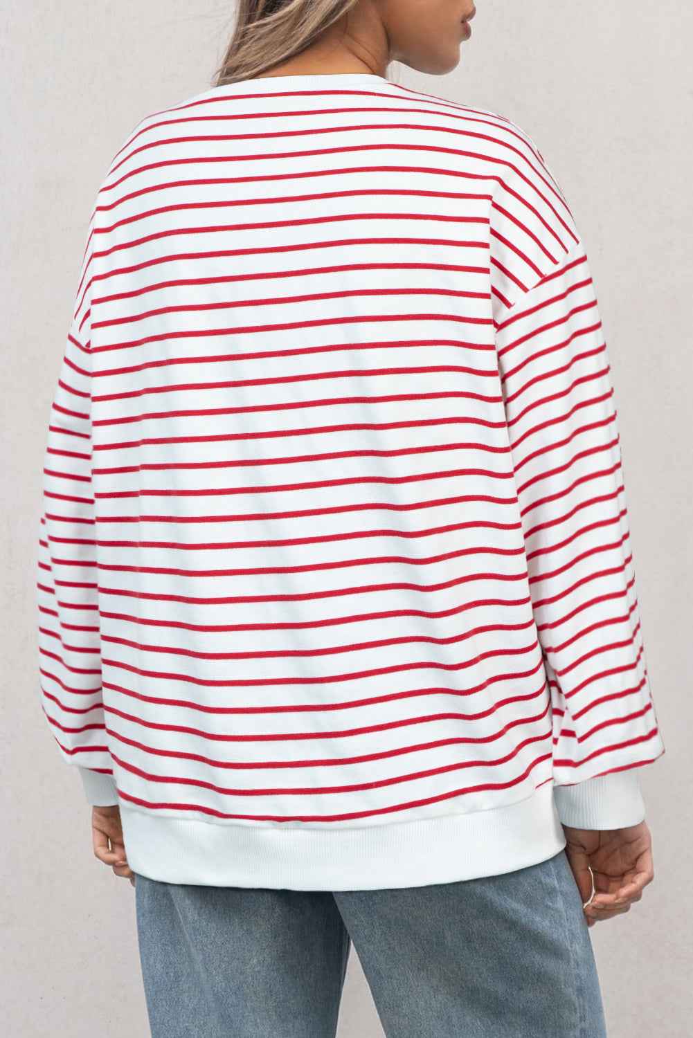 K.B. Shaws: Coffee Striped Long Sleeve Loose Fit Sweatshirt