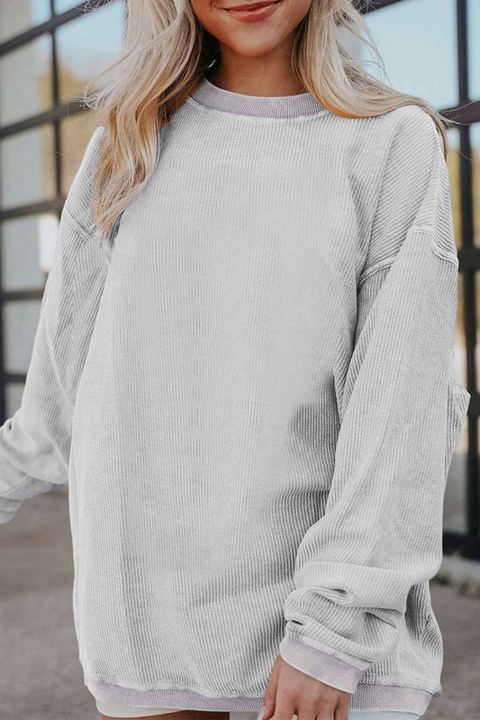 K.B. Shaws: Light Grey Oversized Crinkle Rib Sweatshirt