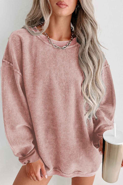 K.B. Shaws: Pink Ribbed Round Neck Pullover Sweatshirt