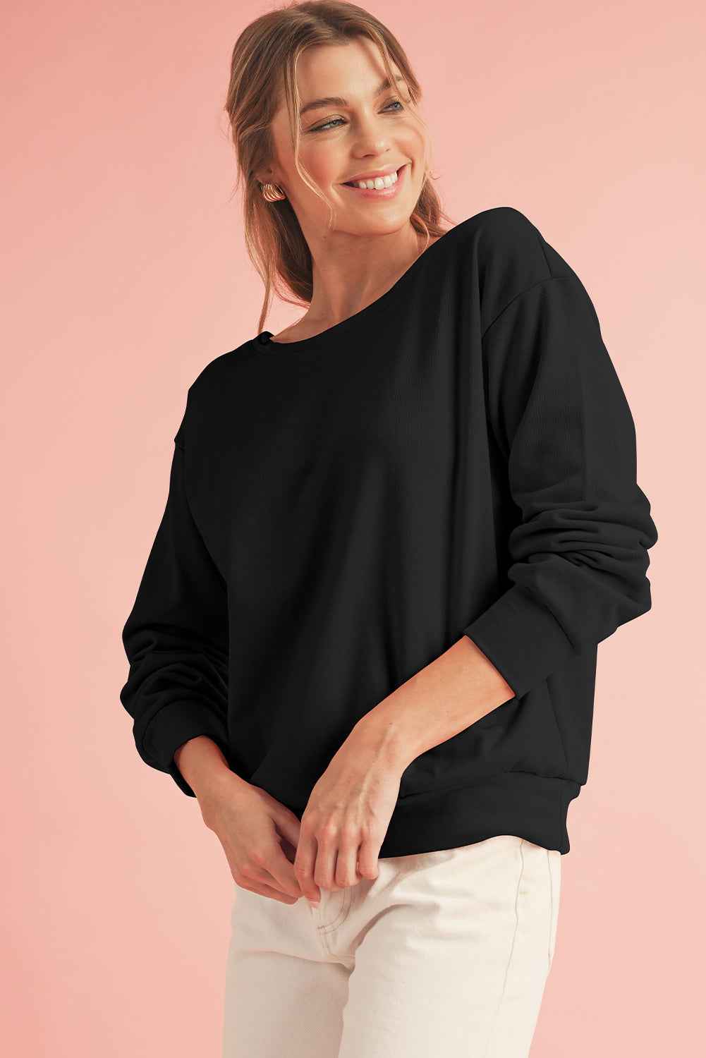 K.B. Shaws: Chic Black Bowknot Round Neck Sweatshirt