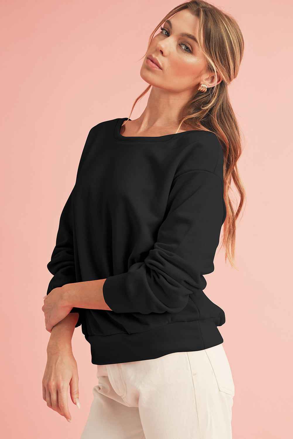 K.B. Shaws: Chic Black Bowknot Round Neck Sweatshirt