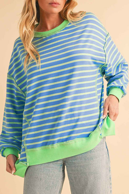 K.B. Shaws: Sky Blue Stripe High Low Tunic Sweatshirt