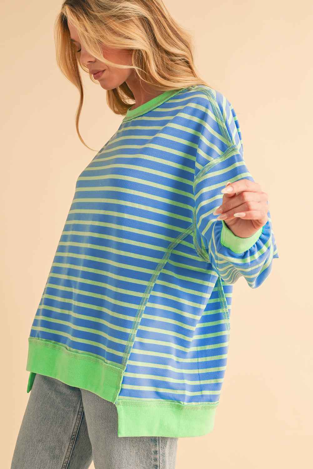 K.B. Shaws: Sky Blue Stripe High Low Tunic Sweatshirt