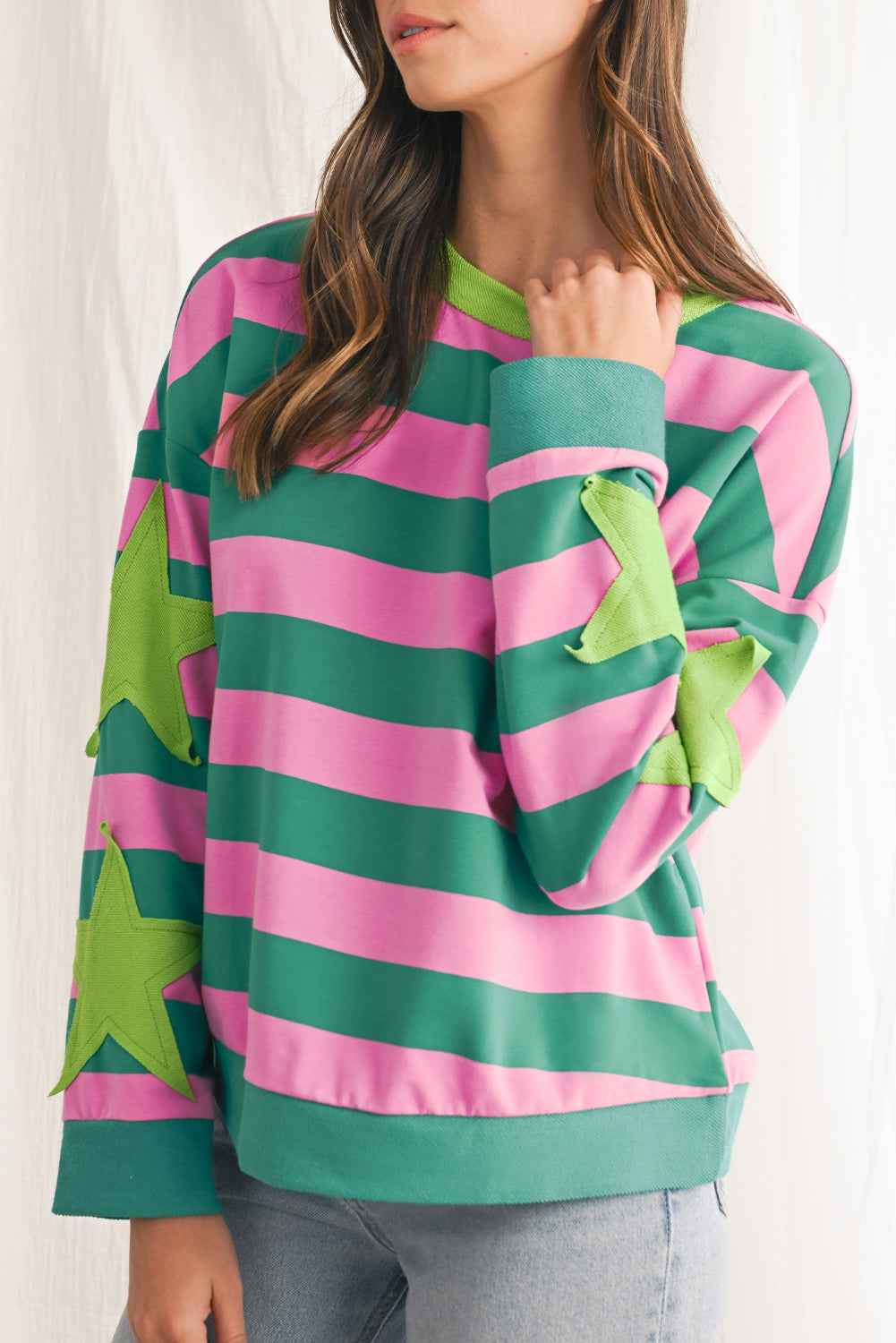 K.B. Shaws: Pink Stripe Star Patchwork Sweatshirt