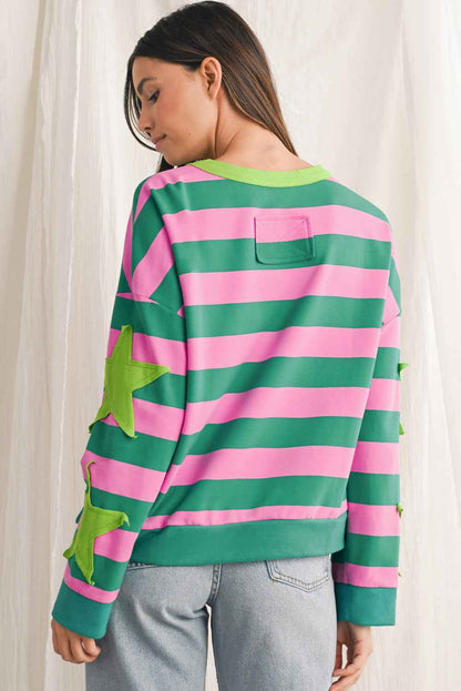 K.B. Shaws: Pink Stripe Star Patchwork Sweatshirt