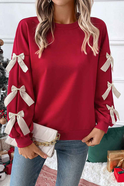 K.B. Shaws: Fiery Red Sweet Bowknot Round Neck Sweatshirt