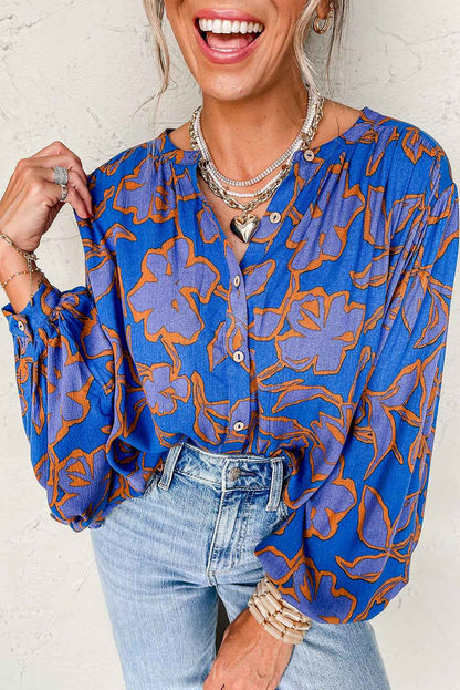 K.B. Shaws: Blue Floral Print Batwing Sleeve Blouse