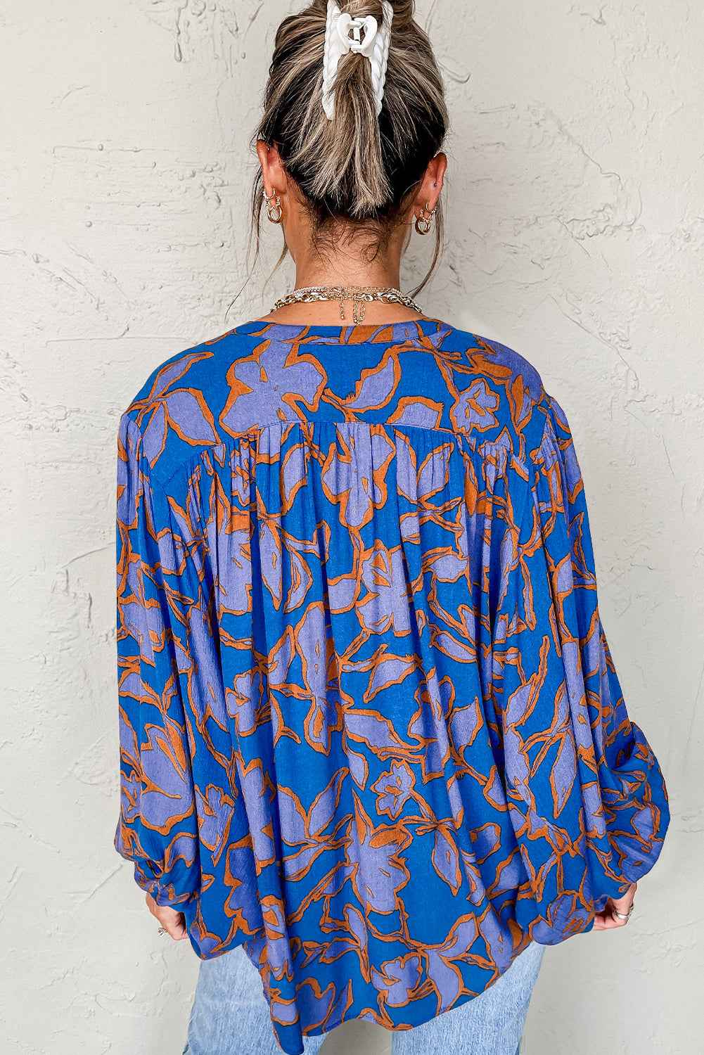 K.B. Shaws: Blue Floral Print Batwing Sleeve Blouse