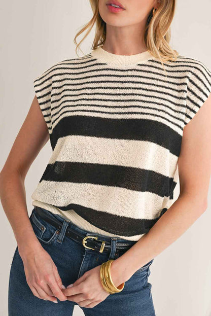 K.B. Shaws: Chic Black and White Striped Sleeveless Knit Top