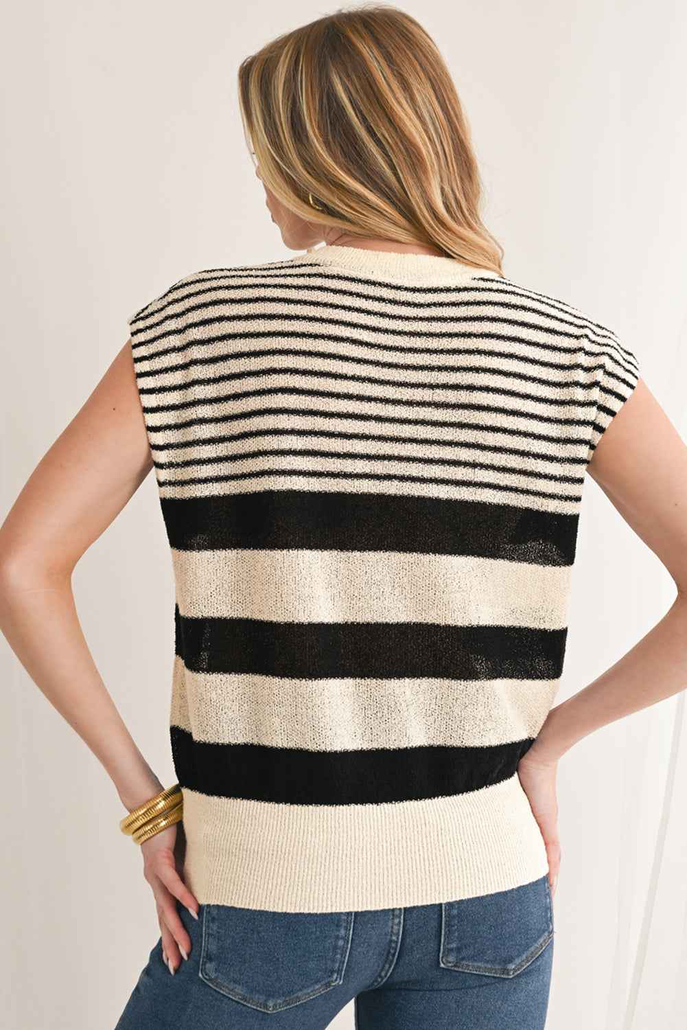 K.B. Shaws: Chic Black and White Striped Sleeveless Knit Top