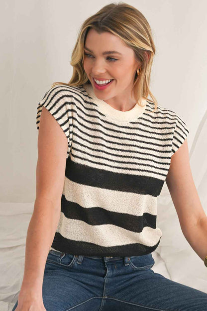 K.B. Shaws: Chic Black and White Striped Sleeveless Knit Top