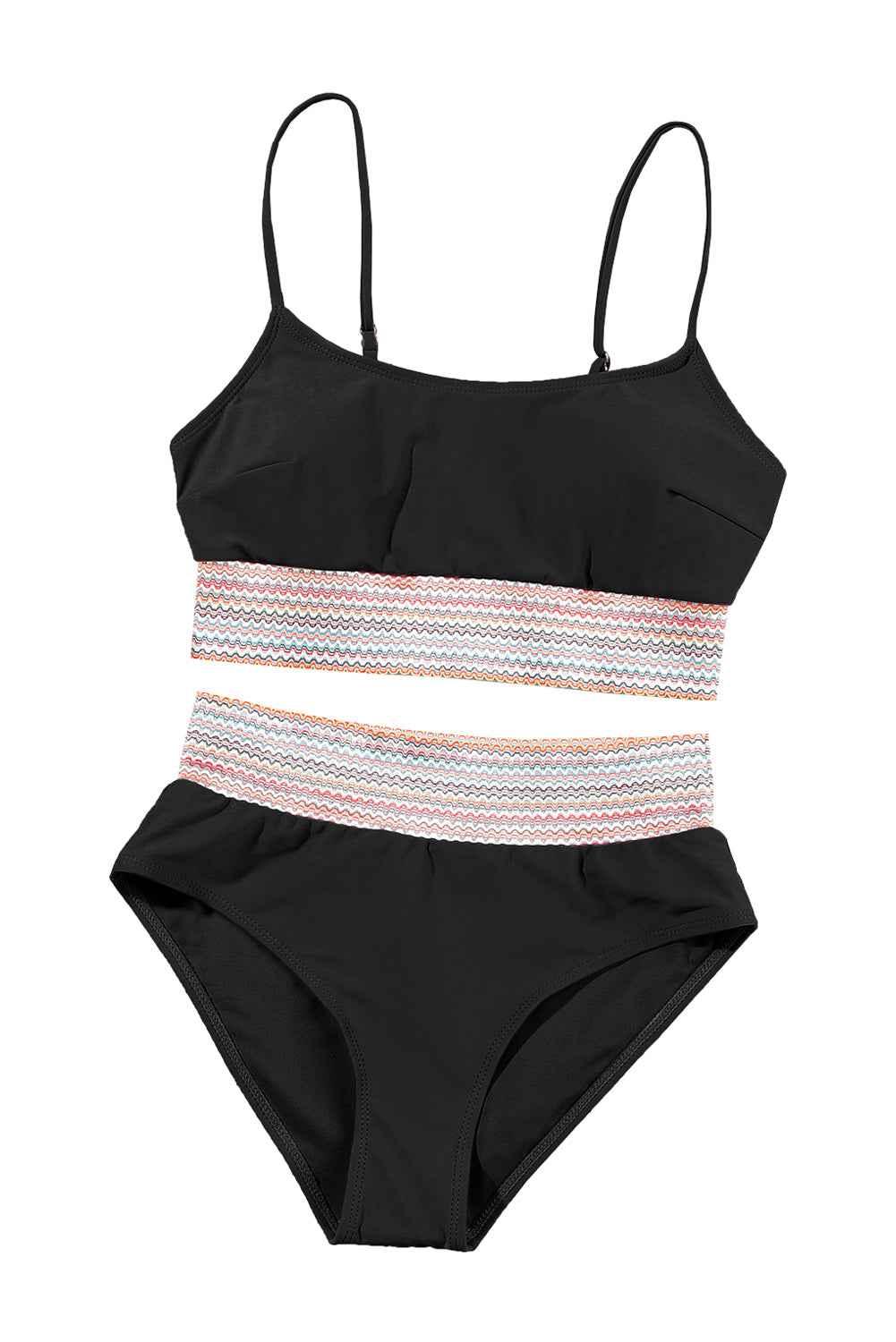 K.B. Shaws: Chic Black Striped Patchwork High Waist Bikini Set