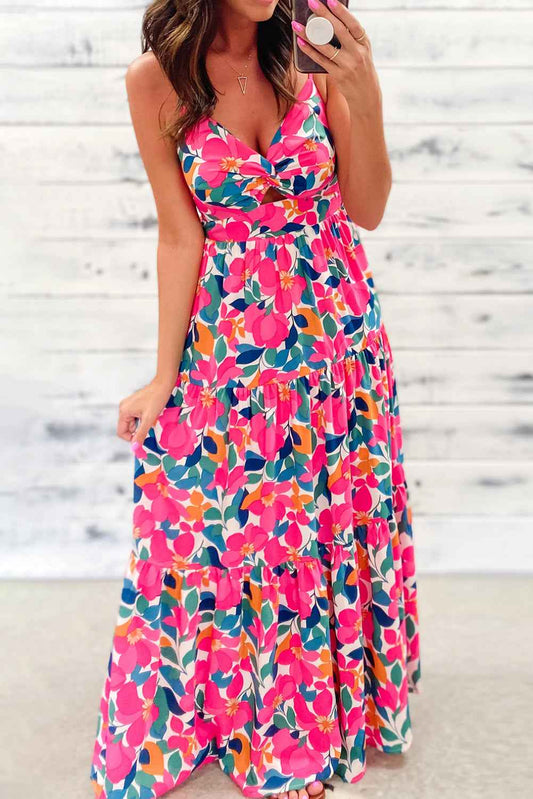 K.B. Shaws: Rose Floral Twist V Neck Tiered Cami Maxi Dress