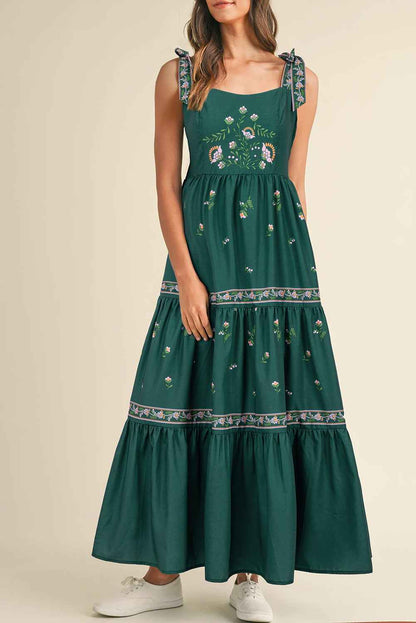 K.B. Shaws: Blackish Green Boho Floral Print Sleeveless Dress