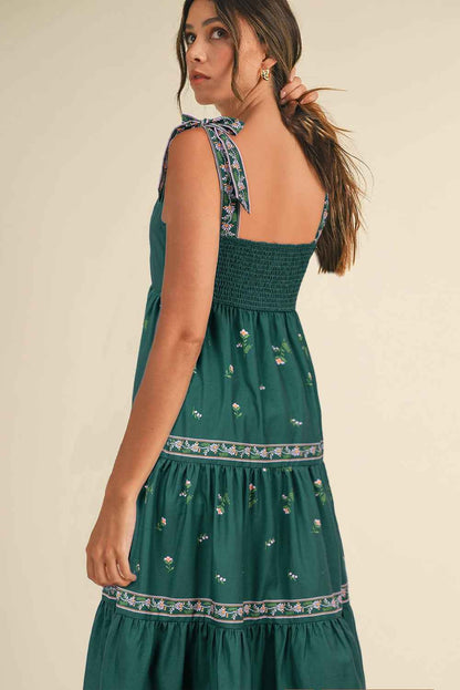 K.B. Shaws: Blackish Green Boho Floral Print Sleeveless Dress