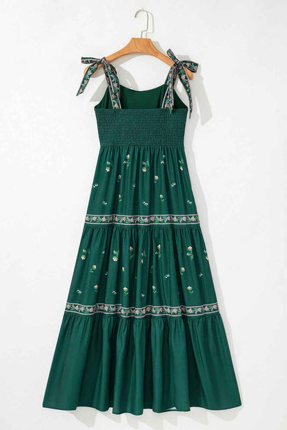 K.B. Shaws: Blackish Green Boho Floral Print Sleeveless Dress