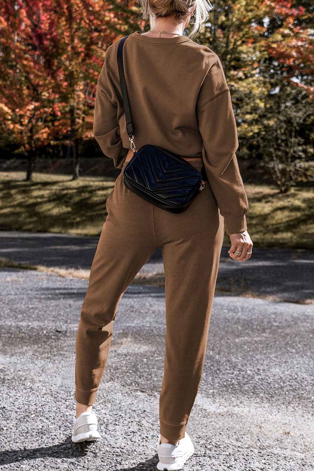 K.B. Shaws: Coffee Solid Color High Low Pullover and Pants Set