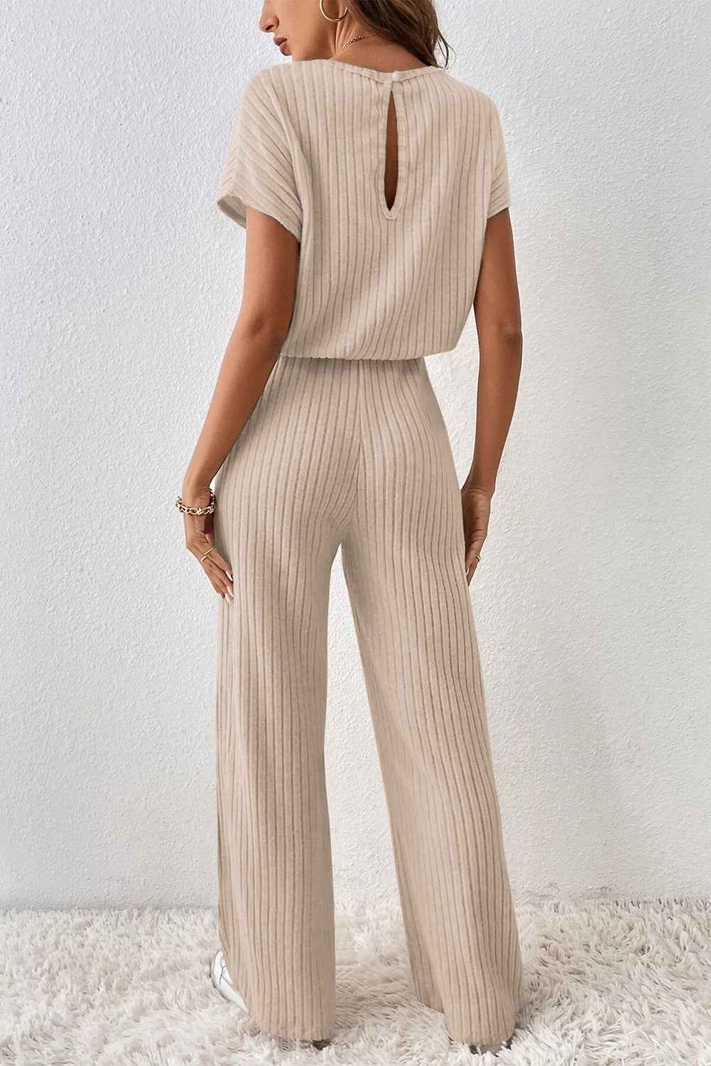 K.B. Shaws: Solid Color Ribbed Wide Leg Jumpsuit