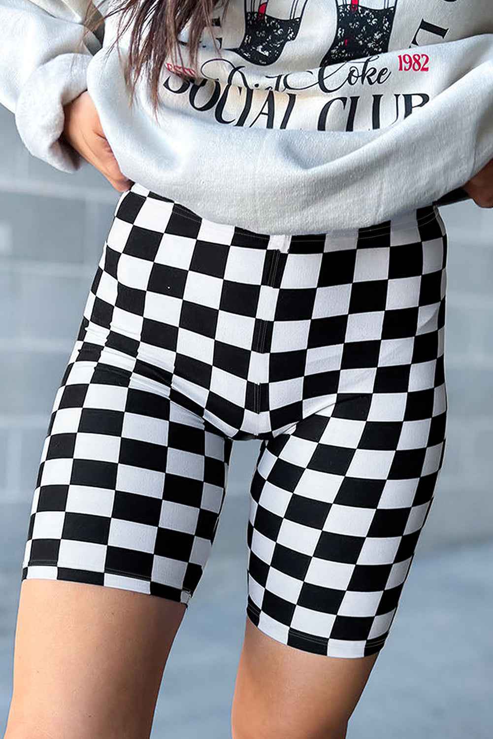 K.B. Shaws: Black Checkerboard High Waist Biker Shorts