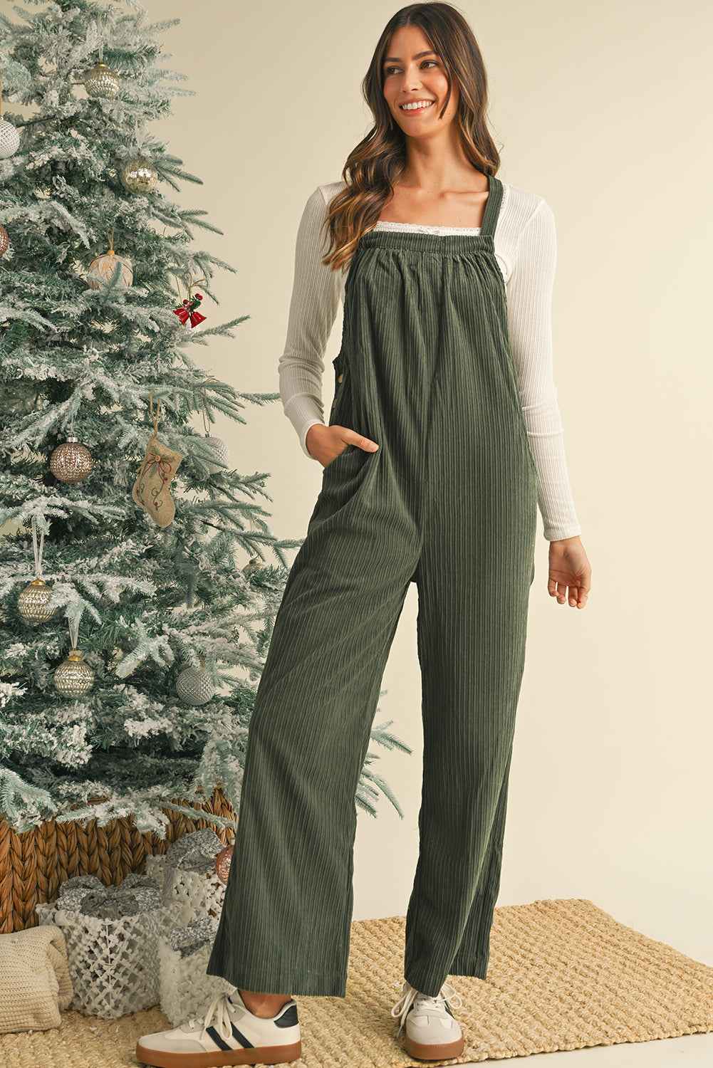 K.B. Shaws: Jungle Green Loose Fit Corduroy Overalls