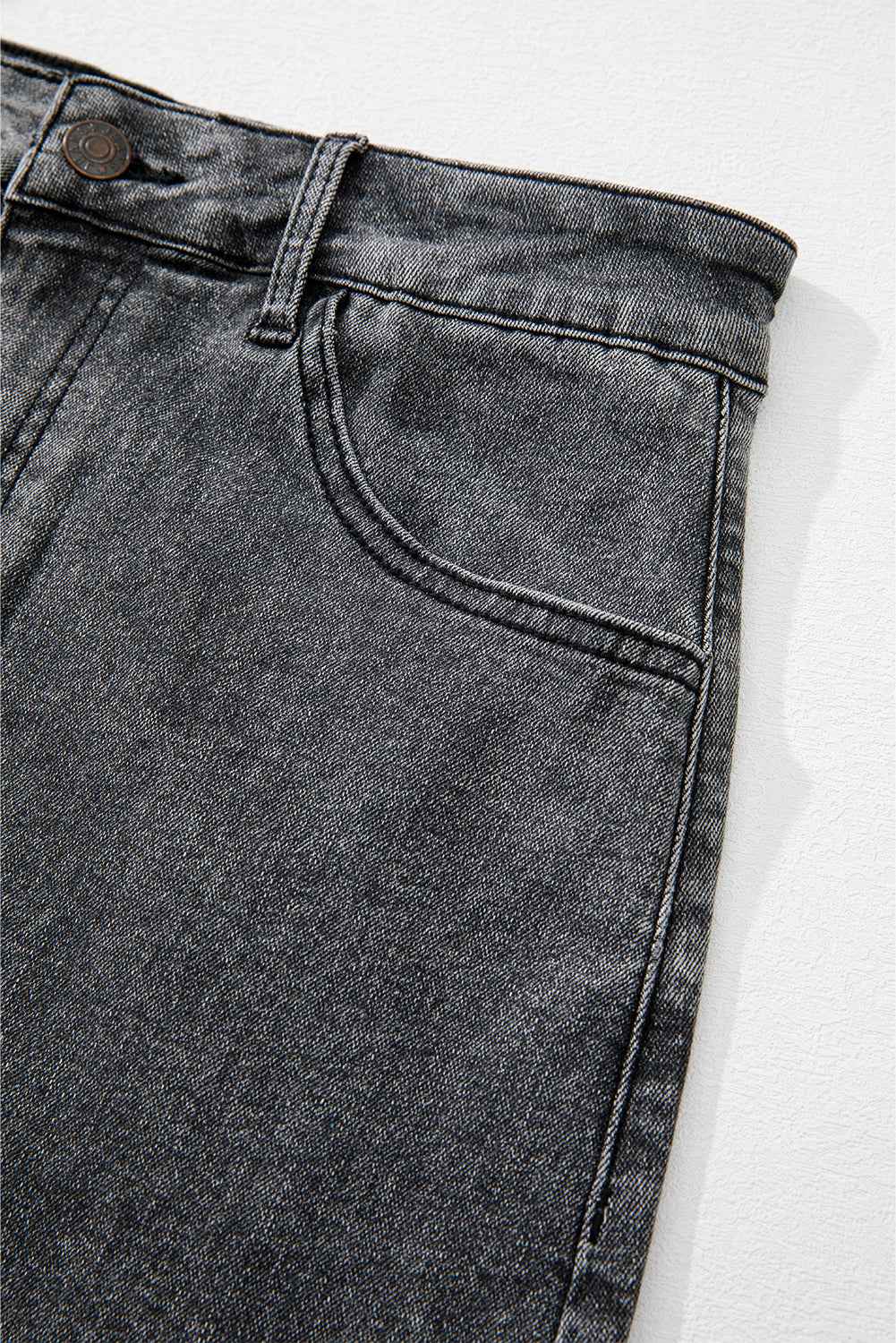 K.B. Shaws: Dark Grey Denim High Waist Back Split Long Skirt