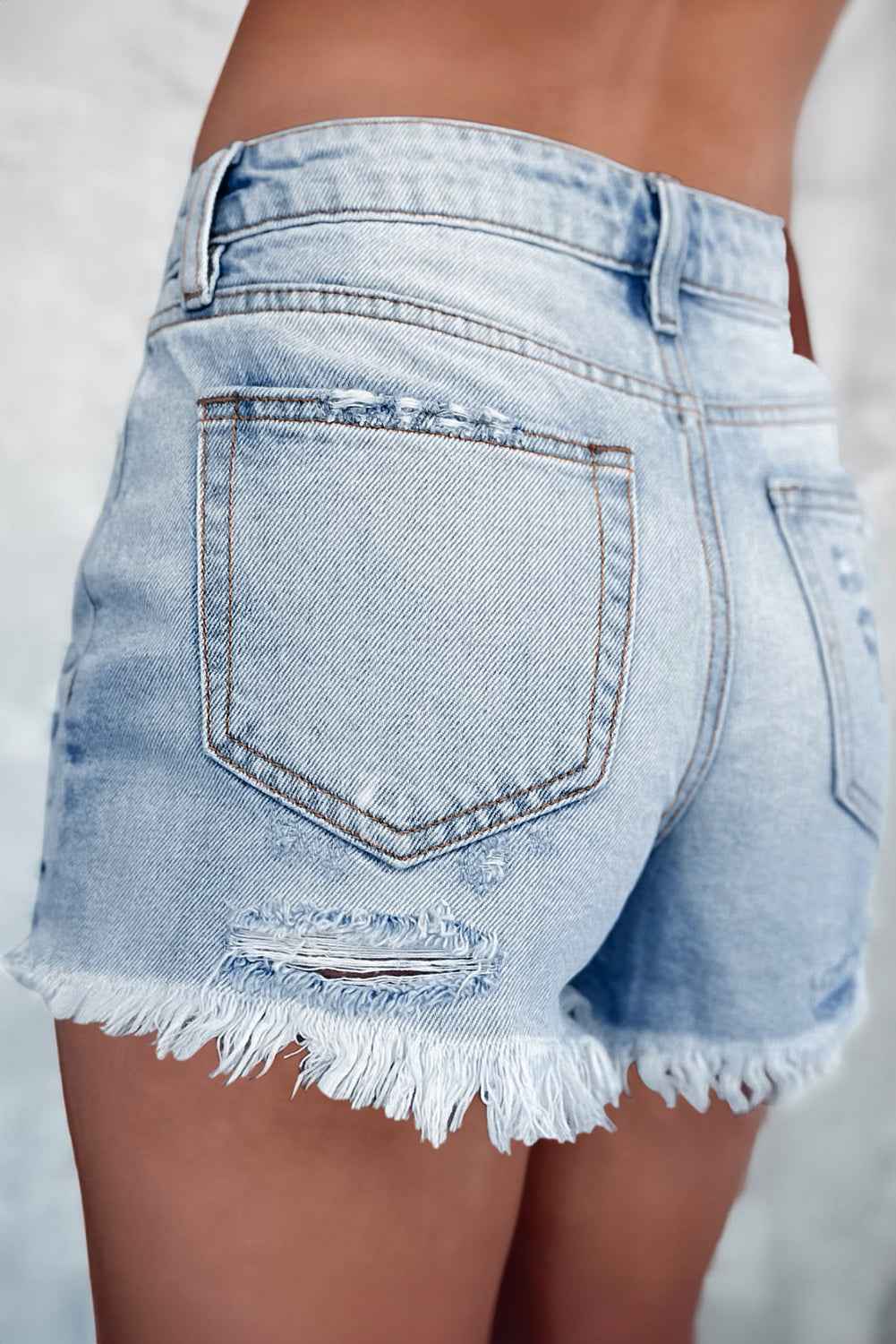 K.B. Shaws: Light Blue Distressed High Waist Denim Shorts