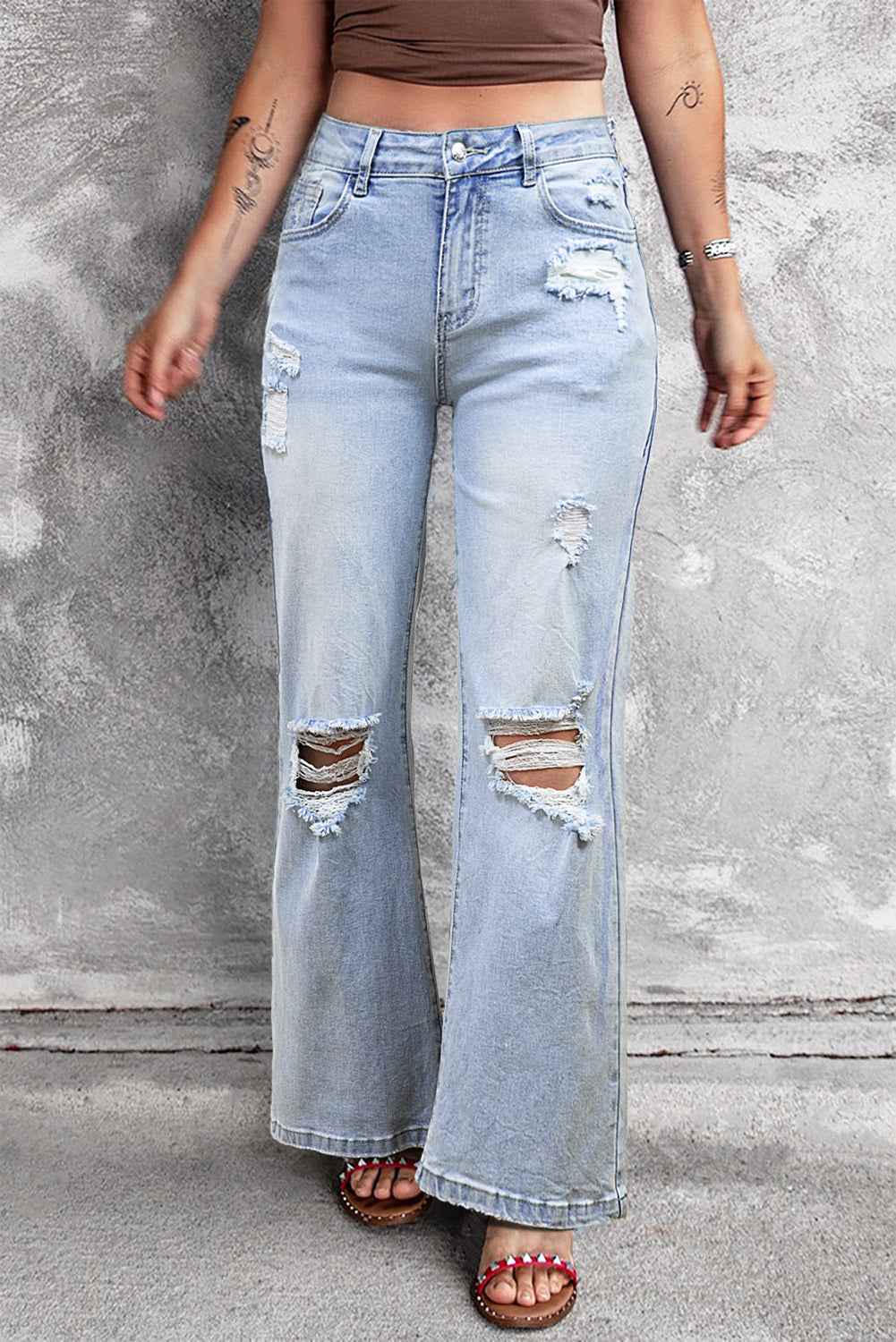 K.B. Shaws: Beau Blue Vintage Light Wash Distressed Flare Jeans