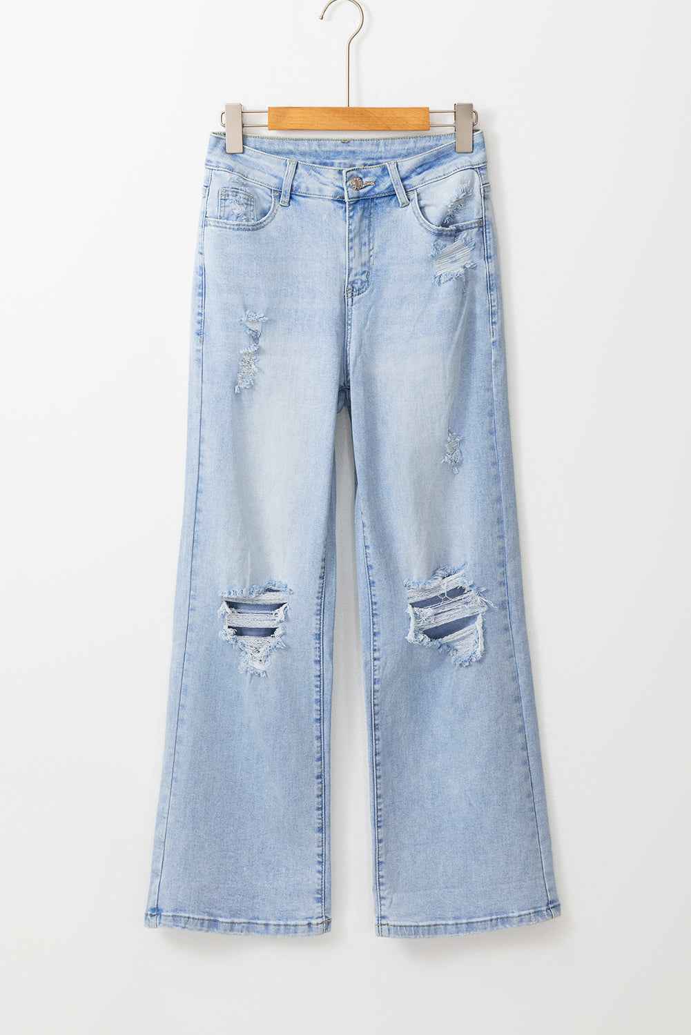 K.B. Shaws: Beau Blue Vintage Light Wash Distressed Flare Jeans