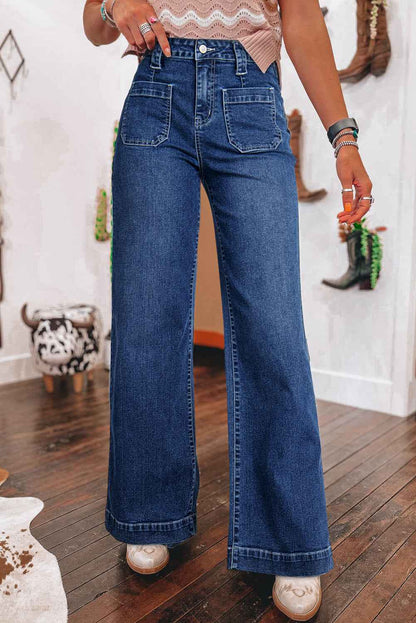 K.B. Shaws: Sail Blue Wide Leg Pocketed High Waist Jeans