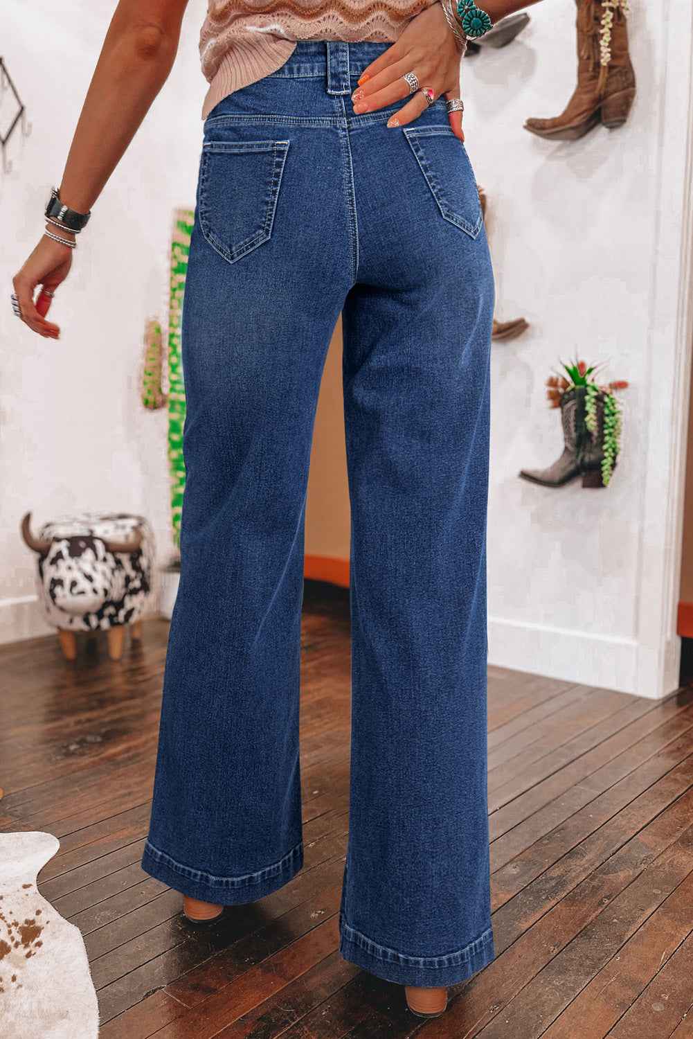 K.B. Shaws: Sail Blue Wide Leg Pocketed High Waist Jeans