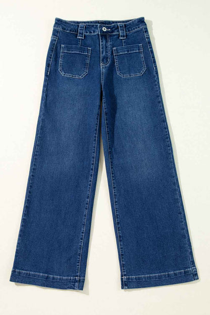 K.B. Shaws: Sail Blue Wide Leg Pocketed High Waist Jeans