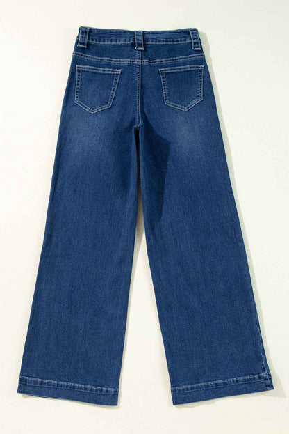 K.B. Shaws: Sail Blue Wide Leg Pocketed High Waist Jeans